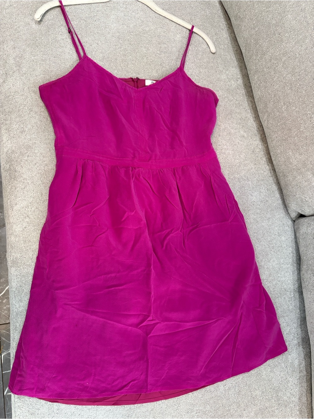 Madewell 100% Silk Fuchsia Spaghetti-Strap Mini Dress